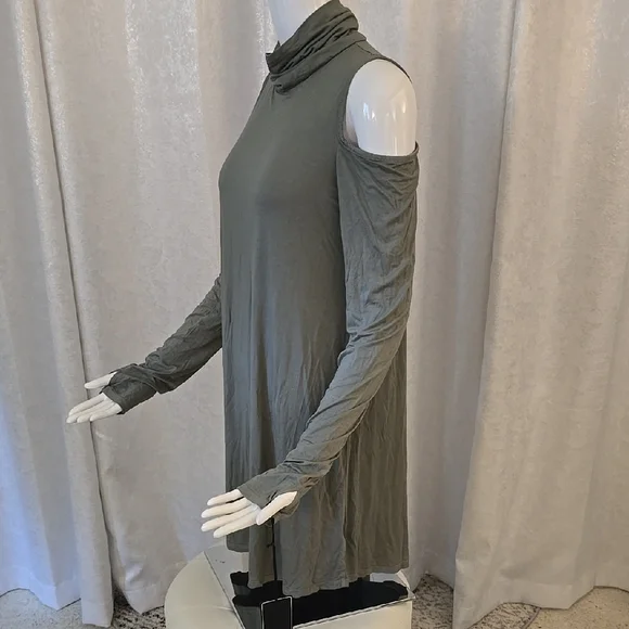 Michael Lauren COLD Off SHOULDER Cowl Long Tunic Shirt NEW L Olive Army Green - Picture 2 of 8